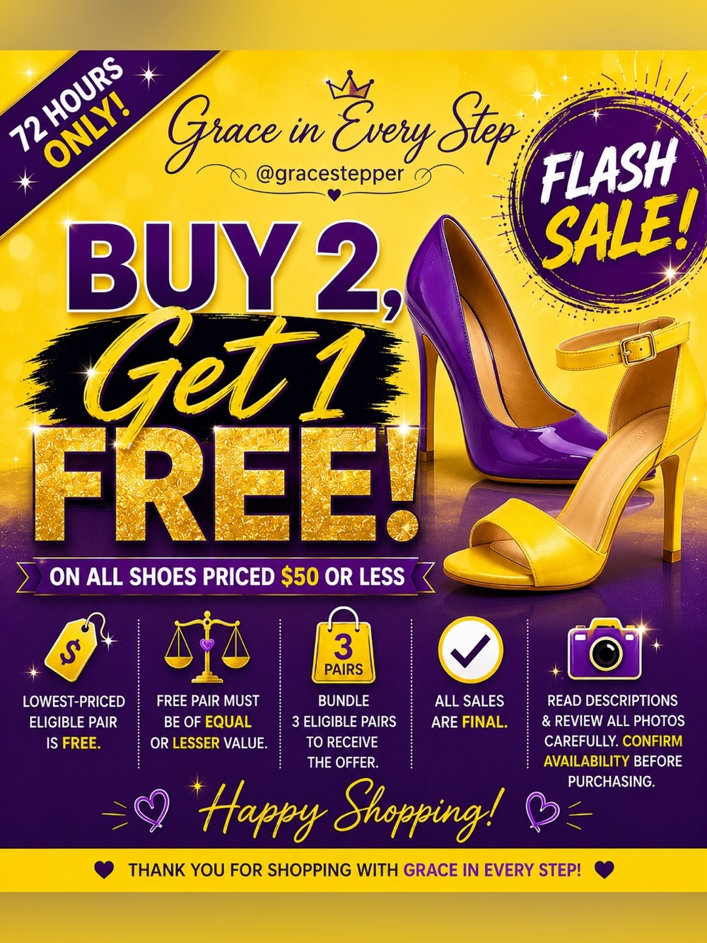 72 FLASH SHOE SALE ENDING ON THURSDAY JULY 30, 2026 AT 12 A.M.
